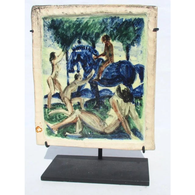 Mid-Century Ceramic Tile Artwork Mounted on Museum Stand For Sale In New York - Image 6 of 7