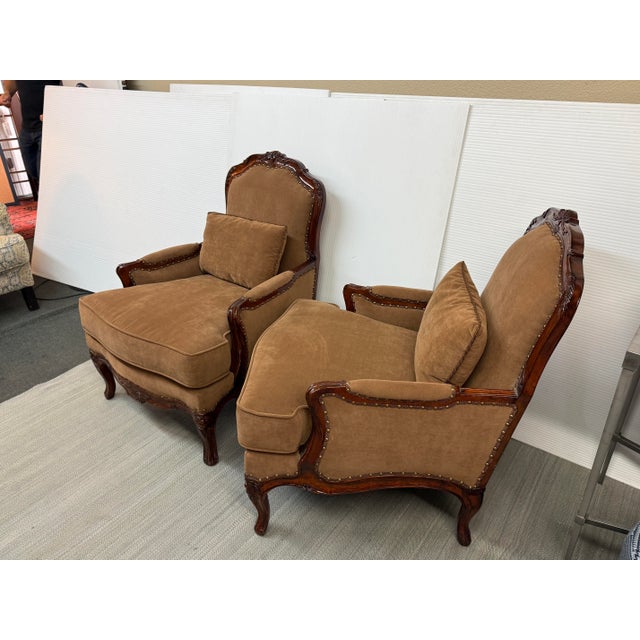 French Fine Furniture Design Protege Collection Bergères, Pair For Sale - Image 3 of 13