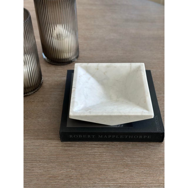 2020s Faceted White Marble Square Bowl For Sale - Image 5 of 6