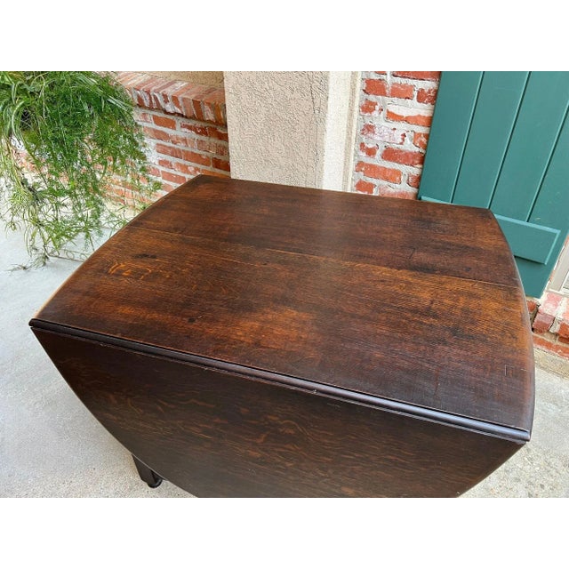 Antique English Drop Leaf Sofa Kitchen Table Barley Twist Tiger Oak Gate Leg For Sale - Image 16 of 18