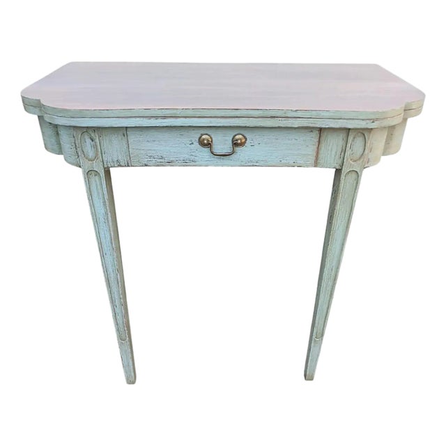 Vintage Swedish Gustavian Style Distressed Green Demi Lune Table For Sale