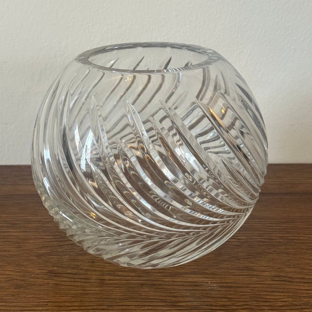 Mid-Century Modern Vintage Cut Crystal Fish Bowl / Vase - Heavy Swirl Cut Glass Decorative Bowl For Sale - Image 3 of 5