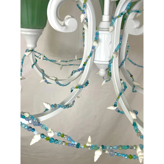 White Coastal Seaglass and Seashell 5-Light Chandelier For Sale - Image 8 of 12