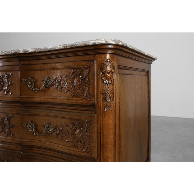 18th Century Louis XV Oak and Marble Chest of Drawers, France For Sale - Image 12 of 16