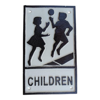 Vintage Iron Children Playing Street Sign For Sale