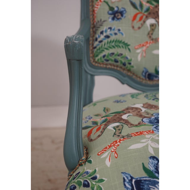 Pair Petite French Greenish Blue Painted Armchairs For Sale - Image 14 of 18