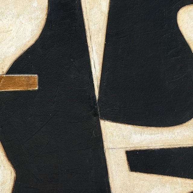 Mid-Century Modern Contemporary Black and White Collage in Vintage Wooden Frame For Sale - Image 3 of 6