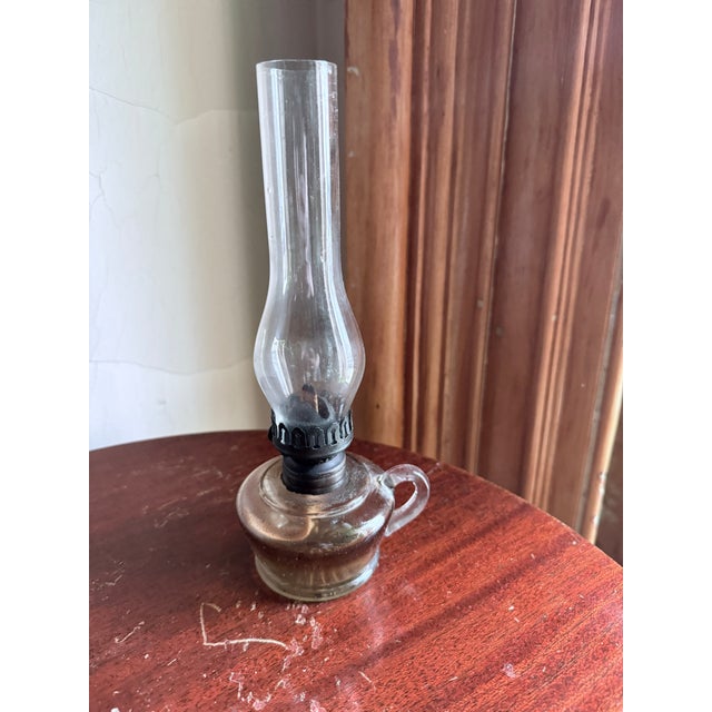 Antique, 19th Century Glass Finger Lamp Chamber Lamp Brass Hornet Burner Clear Glass For Sale - Image 10 of 14