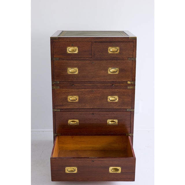 English Campaign Chest & Secretary in Mahogany With Brass Fittings For Sale - Image 11 of 18