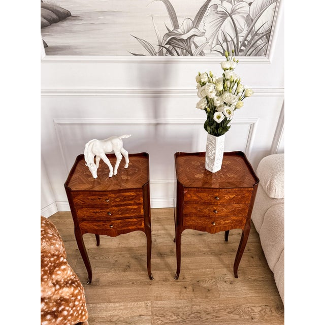 Mid-Century French Louis XV Style Marquetry Nightstands, 1950s, Set of 2 For Sale - Image 18 of 18
