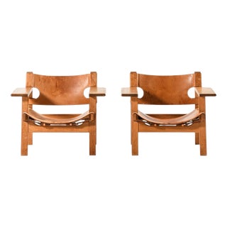 Spanish Chairs in Leather and Oak by Børge Mogensen, 1950s, Set of 2 For Sale