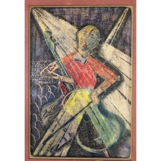 Vintage Wood Framed pastel print by artist Bala. This painting with reminiscencies of a Picasso style signed by artist...