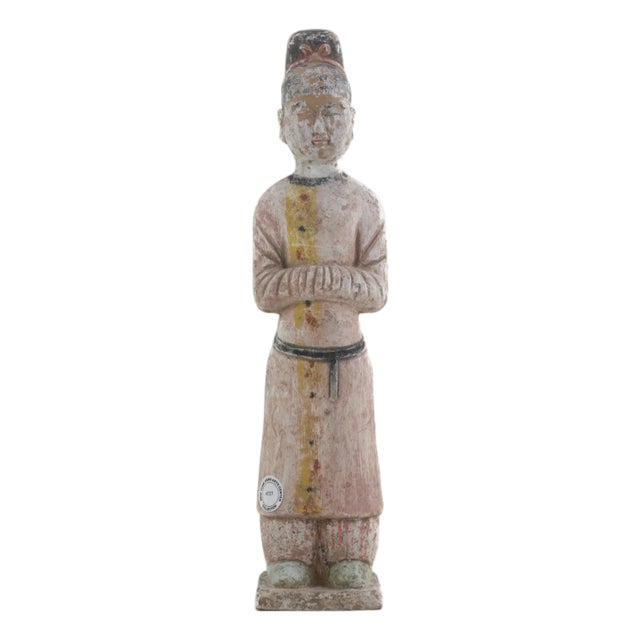 Chinese Civil Official Pottery Figurine, Late Han Dynasty to Early Eastern Han Dynasty For Sale