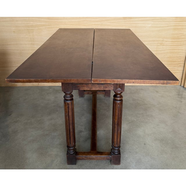 20th Century Spanish Console Fold Out Farm Table With Wood Stretcher For Sale - Image 10 of 14