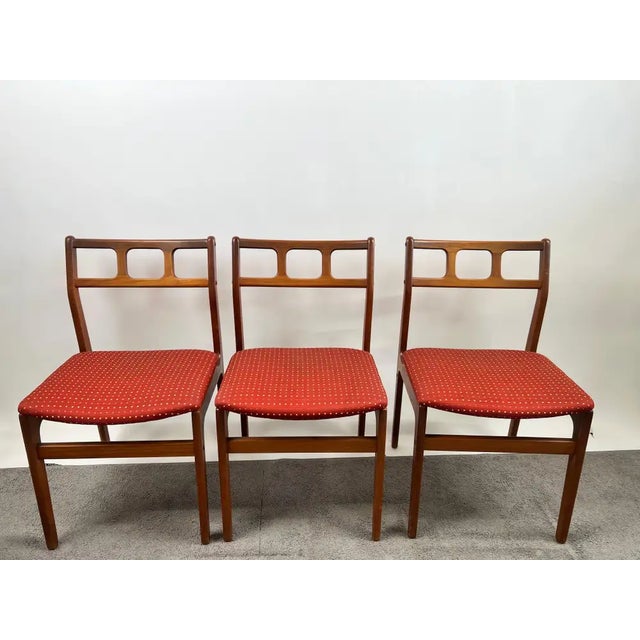 Danish Mid-Century Modern Teak Dining Chairs W Rust Red Dotted Upholstery, Set 6 For Sale - Image 9 of 13