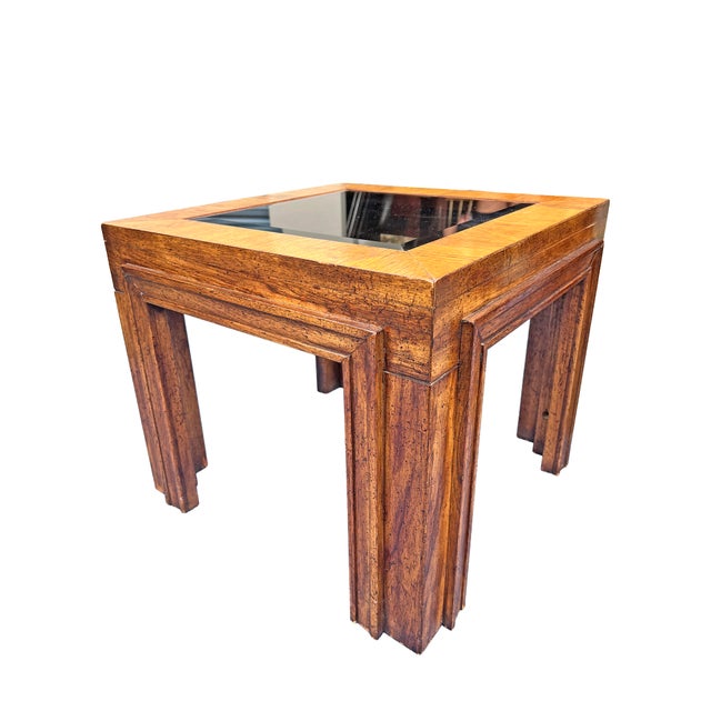 1970s Vintage Pair of Side or Accent End Tables Wood and Glass in Baker Style For Sale - Image 5 of 8