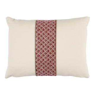 Schumacher Sunrise Embroidery 18" Lumbar Pillow in Pink For Sale