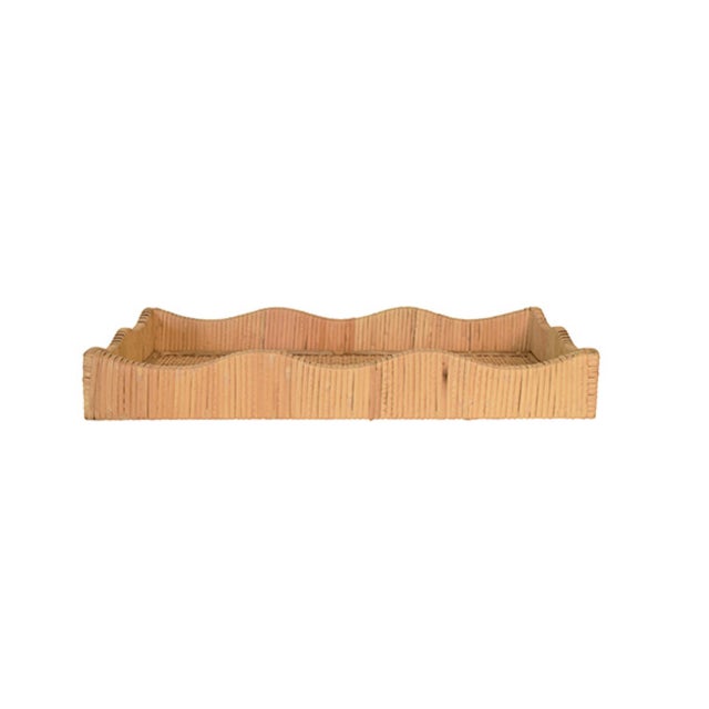 Contemporary Matthew Izzo Home Wavey Small Scallop Edged Rectangle Rattan Tray For Sale - Image 3 of 7