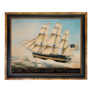 Clipper Ship "Macon" Watercolor Reproduction Print Behind Glass, Framed 8" X 10" For Sale