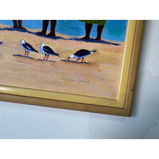 Vintage Florence Zevich Folk Art African Coastal Scene Oil on Board Painting, Signed and Framed For Sale - Image 10 of 11