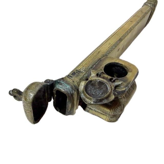 Brass 19th Century Ottoman Brass Traveling Scribe Pen Box & Inkwell - Signed "Sohrab" For Sale - Image 8 of 9