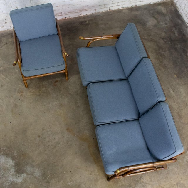 Mid 20th Century Mid-20th Century Tropical or Coastal Style Rattan 3 Piece Sofa and Lounge Chair by Calif Asia, a Set For Sale - Image 5 of 18