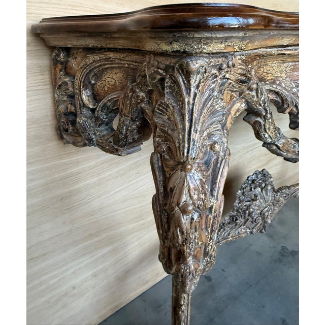Late 19th Century French Louis XIV Style Carved Painted Wall Mounted Console Table with wood top For Sale - Image 9 of 18