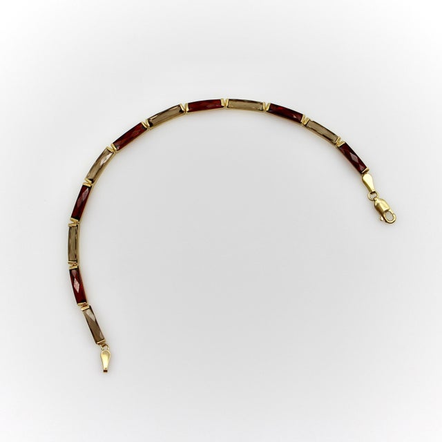 1960s Vintage 14k Gold Garnet and Smoky Quartz Bracelet For Sale In Los Angeles - Image 6 of 9