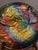 Handcrafted Hawaiian art glass decorative charger, approximately 17.5" in diameter, featuring a striking iridescent center...