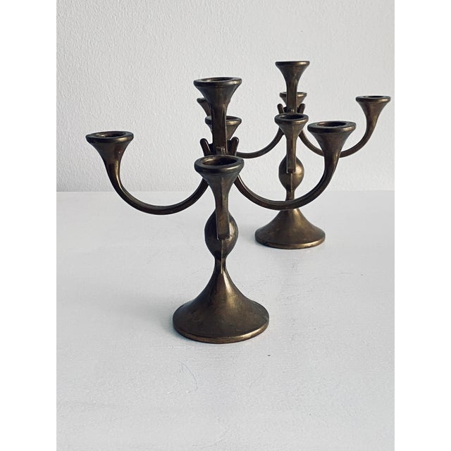 Mid-Century Modern Mid-Century Modern Brass Candlesticks in Brass, Set of 2 For Sale - Image 3 of 12