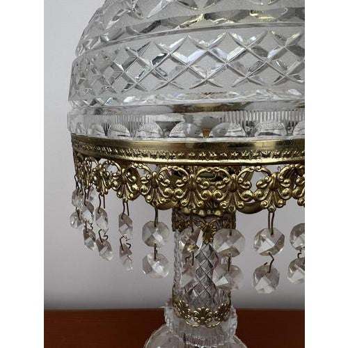 Vintage French Style Crystal Table Lamp in Brass For Sale - Image 4 of 16