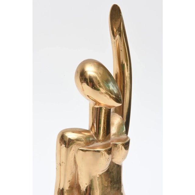 1970s Vintage Bronze Cubist Signed Rabaey Modernist Sculpture or Bookends Man Woman Pair Of, 1977 For Sale - Image 5 of 12