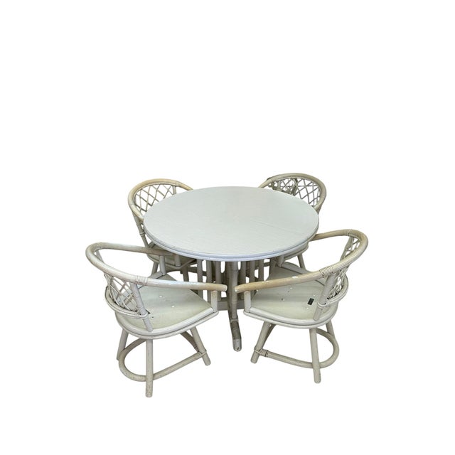 Chinoiserie Mid 20th Century Ficks Reed Cream Rattan and Faux Bamboo Dining Set For Sale - Image 3 of 15