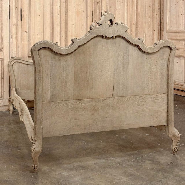 Antique Louis XV Style Stripped Oak Hand-Carved Bed For Sale - Image 14 of 17