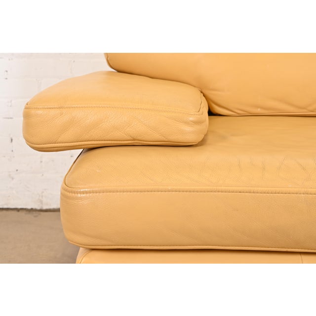 Wood Ligne Roset Modern Yellow Leather Sofa or Loveseat For Sale - Image 7 of 12