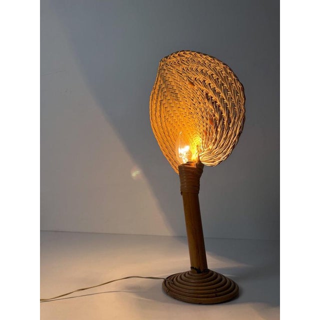 Italian Bamboo, Cane and Rattan Table Lamp with Fan-Shaped Shade in the style of Ingo Maurer, 1960s For Sale - Image 15 of 18