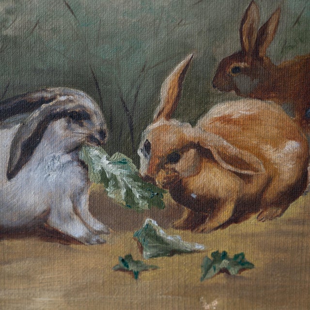 Bunny Rabbits Genre Painting, American School, 19th Century For Sale In Savannah - Image 6 of 11