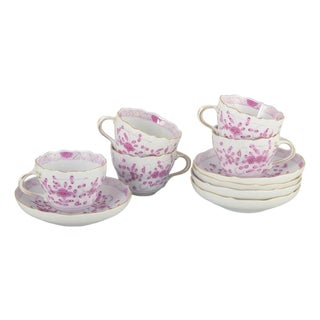 Pink Indian Porcelain Tea Set from Meissen, Set of 10 For Sale