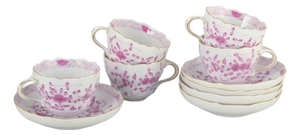 Pink Indian Porcelain Tea Set from Meissen, Set of 10