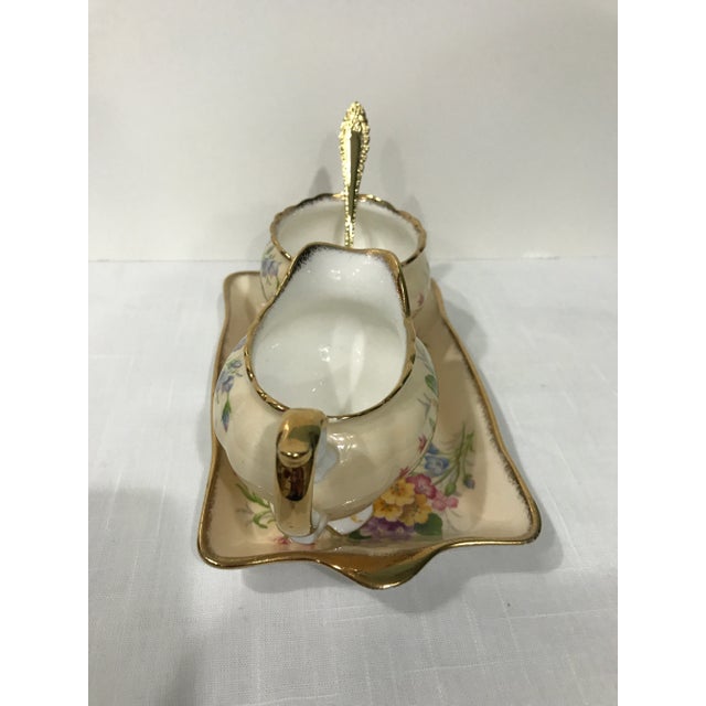Foley Meadowsweet Creamer, Sugar and Tray Bone China Set With Demi Spoon - 4 Piece Sey For Sale - Image 6 of 13