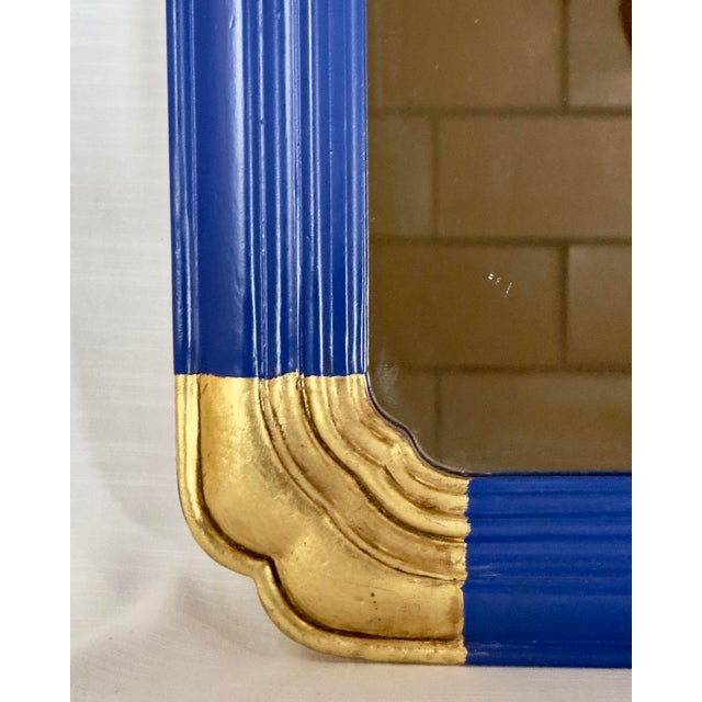 Mid 20th Century Chic Vintage Mid-Century Chinoiserie Hollywood Regency Customized Newly Painted Blue and Hand-Gilt Wall Mirror For Sale - Image 5 of 7