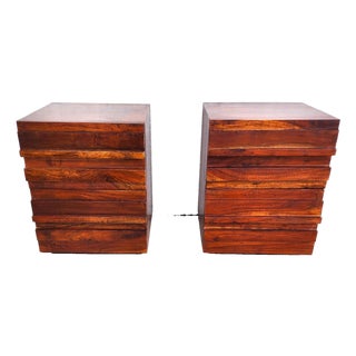 MCM Solid Exotic Wood Nightstands Rustic Brutalist Pair For Sale