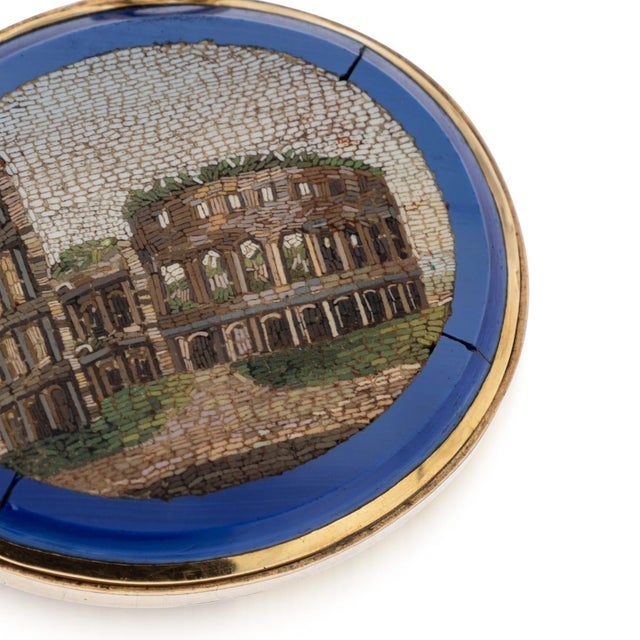 Metal Antique Italian Gold Framed Roman Colosseum Micro Mosaic Brooch, 1880 For Sale - Image 7 of 9