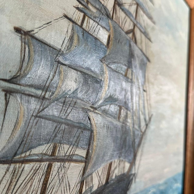 Vintage Mid Century Maritime Clipper Ship Framed Original Seascape Oil Painting For Sale - Image 12 of 13