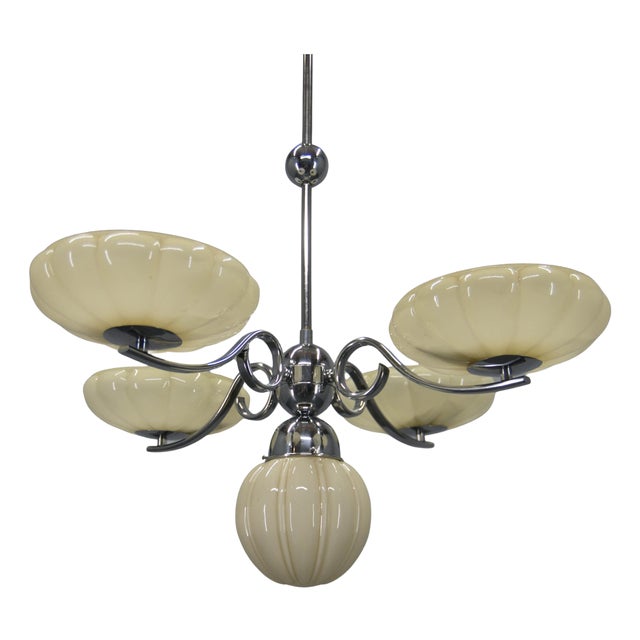 Art Deco Chrome and Glass Chandelier, 1930s For Sale