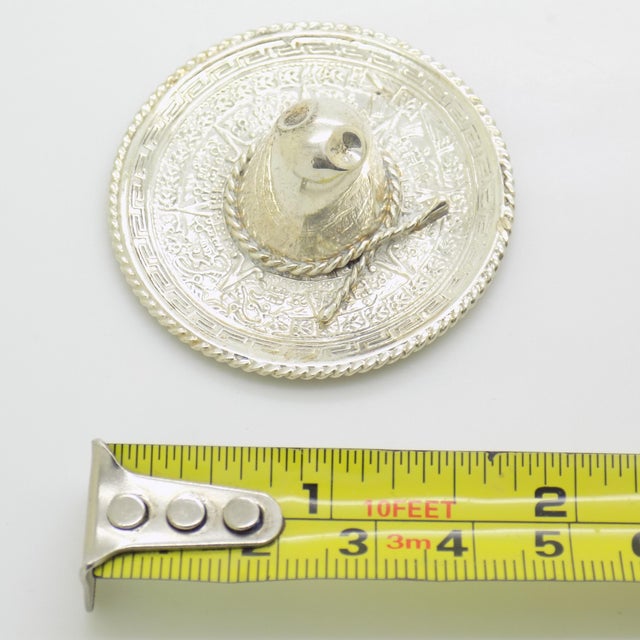 Vintage Mexican Handmade Genuine Sterling Silver 925 Traditional Sombrero Hat Figurine, 1970s For Sale - Image 12 of 13