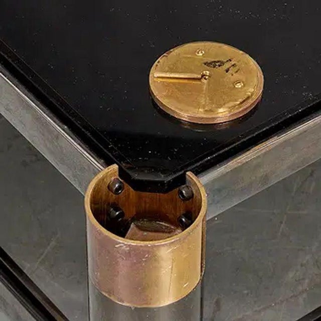 Signed Mid Century Modern Karl Springer Steel and Brass Coffee Table For Sale - Image 4 of 5