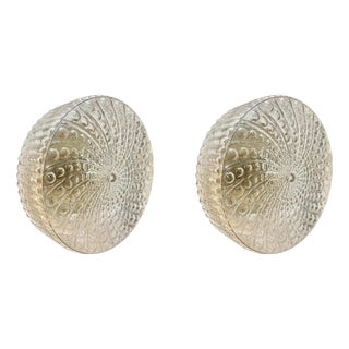 Mid-Century Round Clear Cut Glass Sconces or Flush Mounts, Germany, 1960s, Set of 2 For Sale