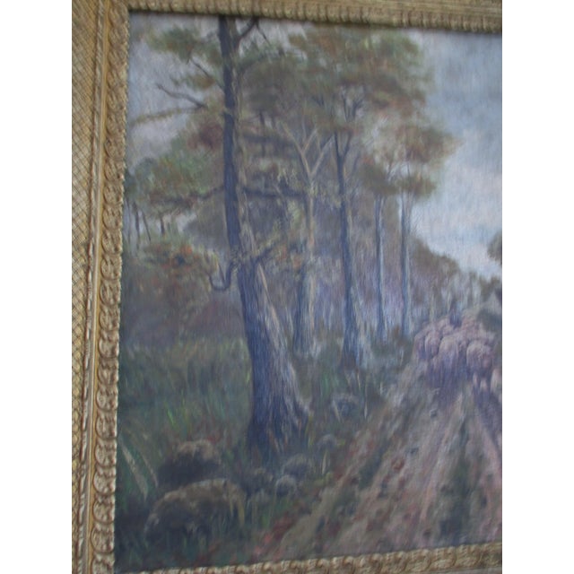 English Antique Signed Victor Wild Oil Painting on Canvas "Sheep Down Old Country Road" Framed For Sale - Image 3 of 8