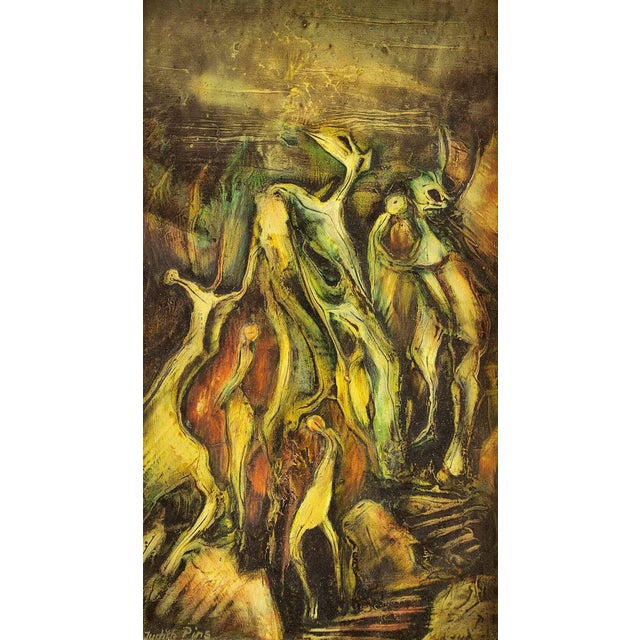 Dimensions: 10 3/4" x 6" Dimensions w/Frame: 17" x 12" x 1/2" Judith Pins, Painter. b. 1926, Germany. Emigrated to...